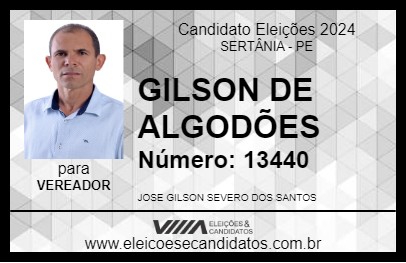 Candidato GILSON DE ALGODÕES 2024 - SERTÂNIA - Eleições