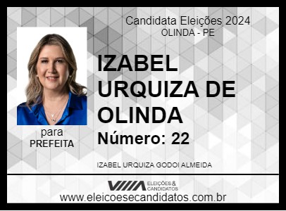 Candidato IZABEL URQUIZA DE OLINDA 2024 - OLINDA - Eleições