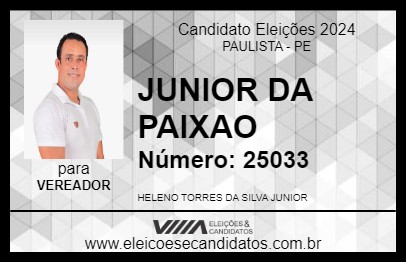 Candidato JUNIOR DA PAIXAO 2024 - PAULISTA - Eleições