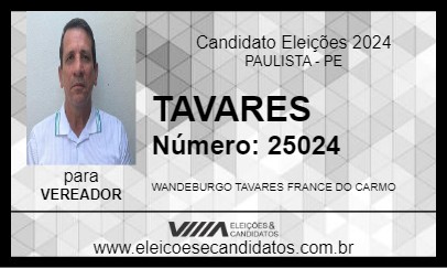 Candidato TAVARES 2024 - PAULISTA - Eleições