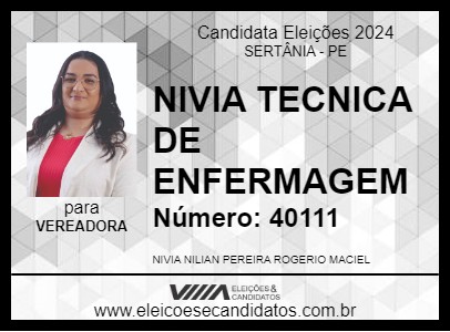 Candidato NIVIA TECNICA DE ENFERMAGEM 2024 - SERTÂNIA - Eleições