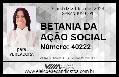 Candidato BETANIA DA AÇÃO SOCIAL 2024 - GARANHUNS - Eleições