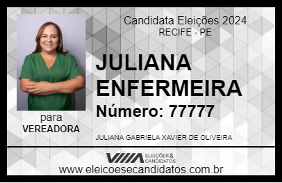 Candidato JULIANA ENFERMEIRA 2024 - RECIFE - Eleições