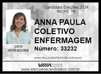 Candidato ANNA PAULA COLETIVO ENFERMAGEM 2024 - RECIFE - Eleições