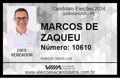 Candidato MARCOS DE ZAQUEU 2024 - GARANHUNS - Eleições