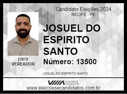 Candidato JOSUEL DO ESPIRITO SANTO 2024 - RECIFE - Eleições