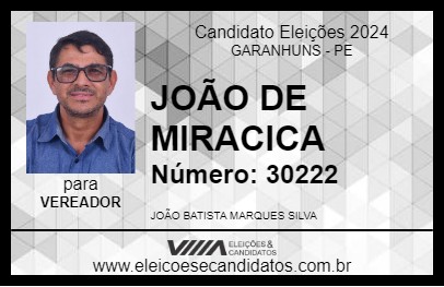 Candidato JOÃO DE MIRACICA 2024 - GARANHUNS - Eleições