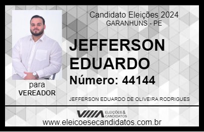 Candidato JEFFERSON EDUARDO 2024 - GARANHUNS - Eleições