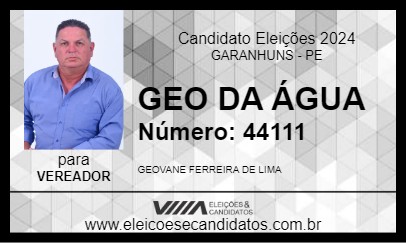 Candidato GEO DA ÁGUA 2024 - GARANHUNS - Eleições