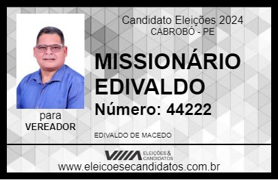 Candidato MISSIONÁRIO EDIVALDO 2024 - CABROBÓ - Eleições