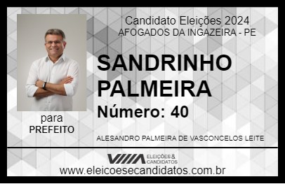 Candidato SANDRINHO PALMEIRA 2024 - AFOGADOS DA INGAZEIRA - Eleições