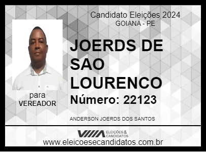 Candidato JOERDS DE SAO  LOURENCO 2024 - GOIANA - Eleições