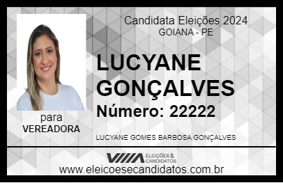 Candidato LUCYANE GONÇALVES 2024 - GOIANA - Eleições