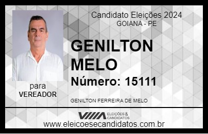 Candidato GENILTON MELO 2024 - GOIANA - Eleições