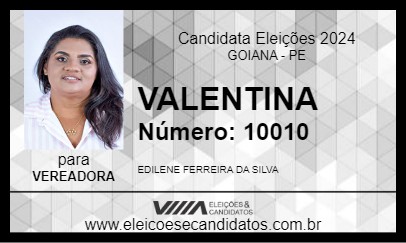 Candidato VALENTINA 2024 - GOIANA - Eleições