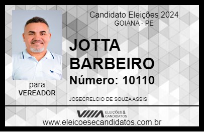 Candidato JOTTA BARBEIRO 2024 - GOIANA - Eleições