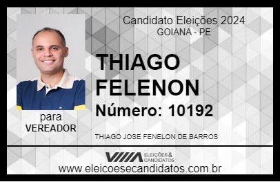 Candidato THIAGO FENELON 2024 - GOIANA - Eleições