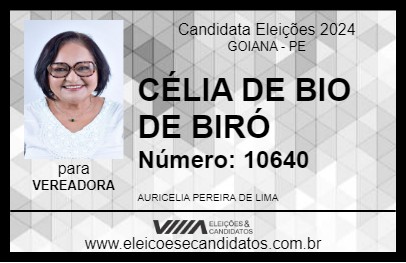 Candidato CÉLIA DE BIO DE BIRÓ 2024 - GOIANA - Eleições