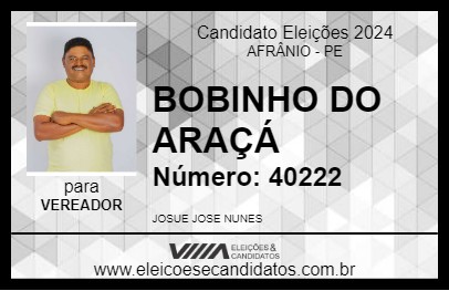 Candidato BOBINHO DO ARAÇÁ 2024 - AFRÂNIO - Eleições