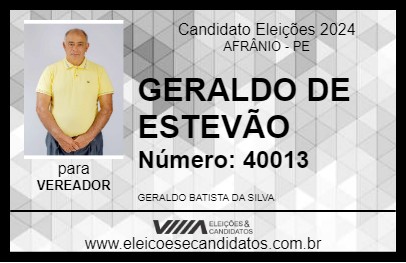 Candidato GERALDO DE ESTEVÃO 2024 - AFRÂNIO - Eleições