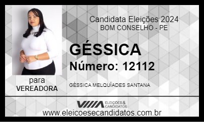 Candidato GÉSSICA 2024 - BOM CONSELHO - Eleições