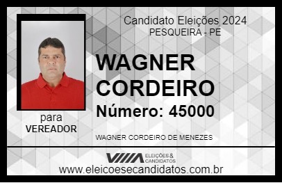 Candidato WAGNER CORDEIRO 2024 - PESQUEIRA - Eleições