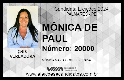 Candidato MÔNICA DE PAUL 2024 - PALMARES - Eleições