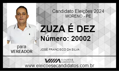 Candidato ZUZA É DEZ 2024 - MORENO - Eleições