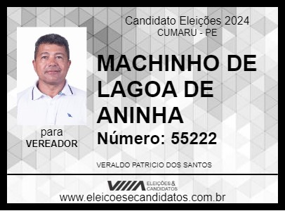 Candidato MACHINHO DE LAGOA DE ANINHA 2024 - CUMARU - Eleições