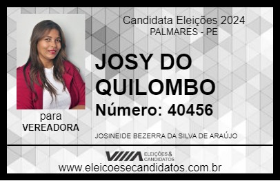 Candidato JOSY DO QUILOMBO 2024 - PALMARES - Eleições