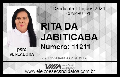 Candidato RITA DA JABITICABA 2024 - CUMARU - Eleições