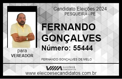 Candidato FERNANDO GONÇALVES 2024 - PESQUEIRA - Eleições