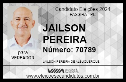 Candidato JAILSON PEREIRA 2024 - PASSIRA - Eleições