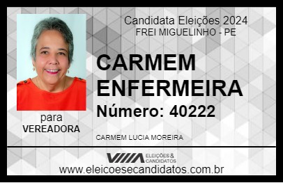 Candidato CARMEM ENFERMEIRA 2024 - FREI MIGUELINHO - Eleições