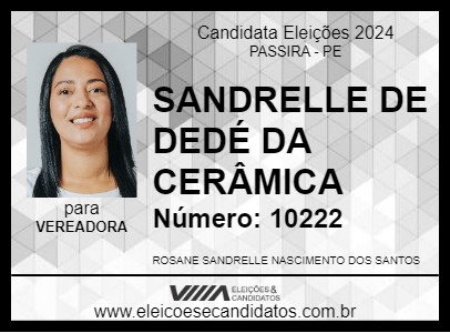 Candidato SANDRELLE DE DEDÉ DA CERÂMICA 2024 - PASSIRA - Eleições