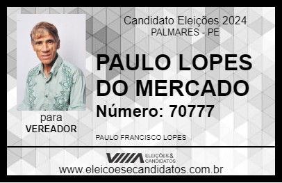 Candidato PAULO LOPES DO MERCADO 2024 - PALMARES - Eleições