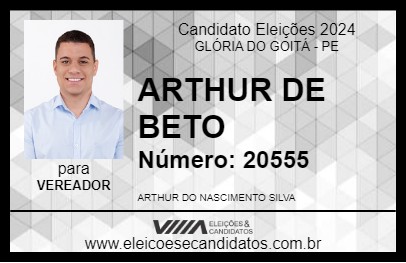 Candidato ARTHUR DE BETO  2024 - GLÓRIA DO GOITÁ - Eleições