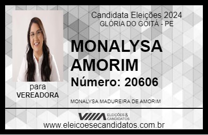 Candidato MONALYSA AMORIM 2024 - GLÓRIA DO GOITÁ - Eleições