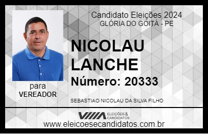 Candidato NICOLAU LANCHE 2024 - GLÓRIA DO GOITÁ - Eleições