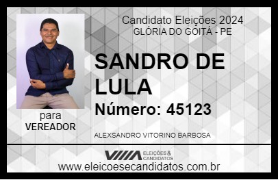 Candidato SANDRO DE LULA 2024 - GLÓRIA DO GOITÁ - Eleições