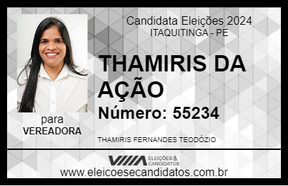 Candidato THAMIRIS DA AÇÃO 2024 - ITAQUITINGA - Eleições