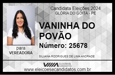 Candidato VANINHA DO POVÃO 2024 - GLÓRIA DO GOITÁ - Eleições