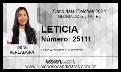 Candidato LETICIA 2024 - GLÓRIA DO GOITÁ - Eleições