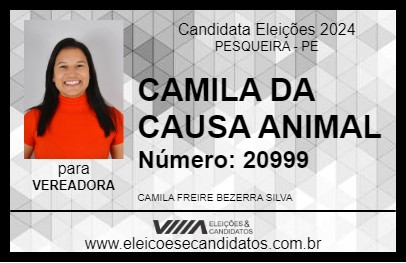 Candidato CAMILA DA CAUSA ANIMAL 2024 - PESQUEIRA - Eleições