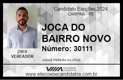 Candidato JOCA DO BAIRRO NOVO 2024 - CARPINA - Eleições