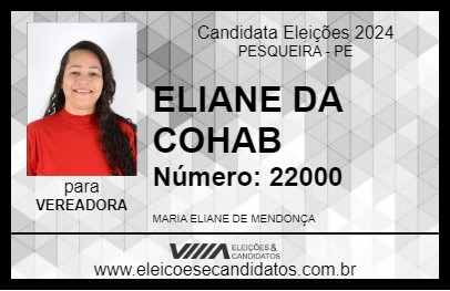 Candidato ELIANE DA COHAB 2024 - PESQUEIRA - Eleições