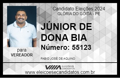 Candidato JÚNIOR DE DONA BIA 2024 - GLÓRIA DO GOITÁ - Eleições