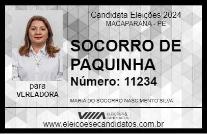 Candidato SOCORRO DE PAQUINHA 2024 - MACAPARANA - Eleições