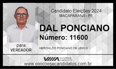 Candidato DAL PONCIANO 2024 - MACAPARANA - Eleições