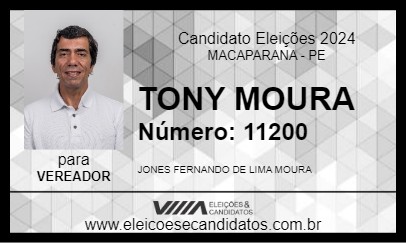 Candidato TONY MOURA 2024 - MACAPARANA - Eleições